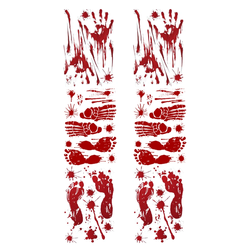 6pcs Halloween Blood Footprints Handprints Decorated Wall Stickers for Showcase Window Door