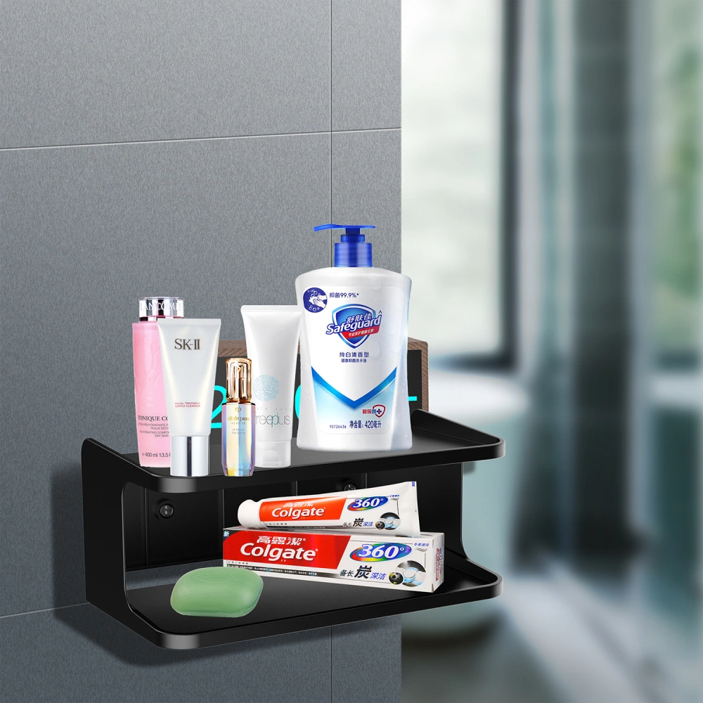 Wall Mounted Shelf Double Layer Hanging Bathroom Organizer Shelf Floating Shelf