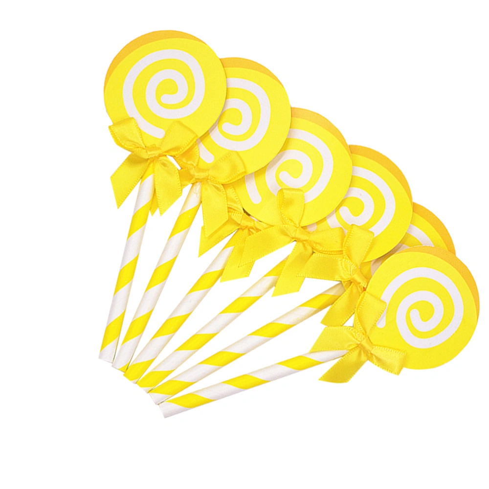 36PCS Lollipop Cupcake Picks Paper Birthday Cake Toppers Lovely Lollipop Bow Cake Decorations Dessert Table Decorative Supplies Creative Lollipop Cake Insert Yellow