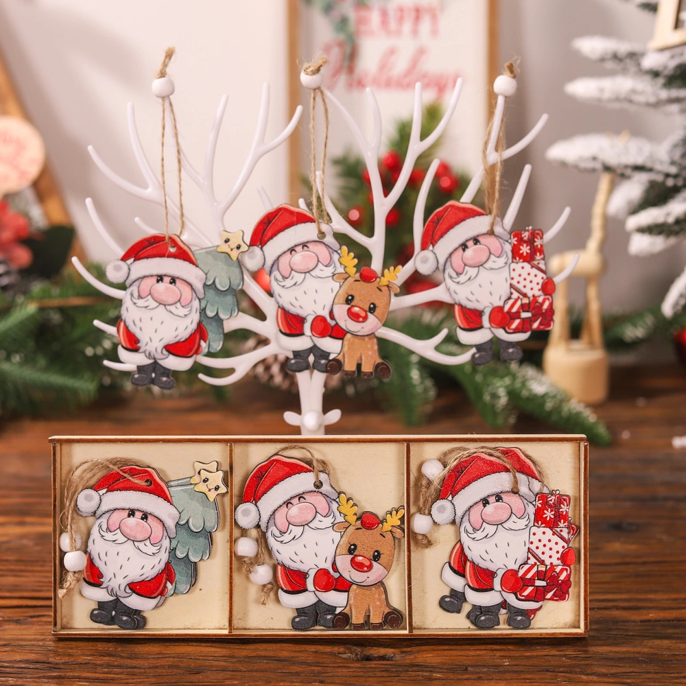 9pcs Wooden Christmas Tree Hanging Decoration Lovely Xmas Themed Hanging Ornament Party Favor