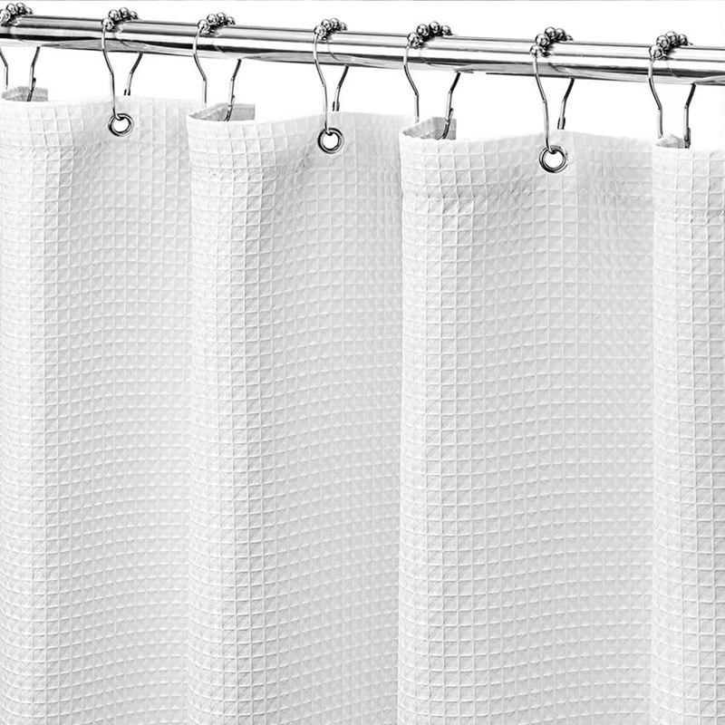 Solid Color Bathroom Curtain Washable Dorm Hotel Hanging Shower Waffle Checks Curtain