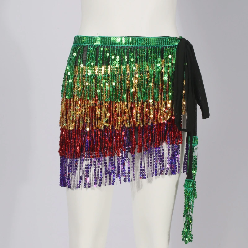 Belly Dance Hip Skirt Tassel Scarf Sequin Wrap Rave Costume Sequins Tassel Skirt