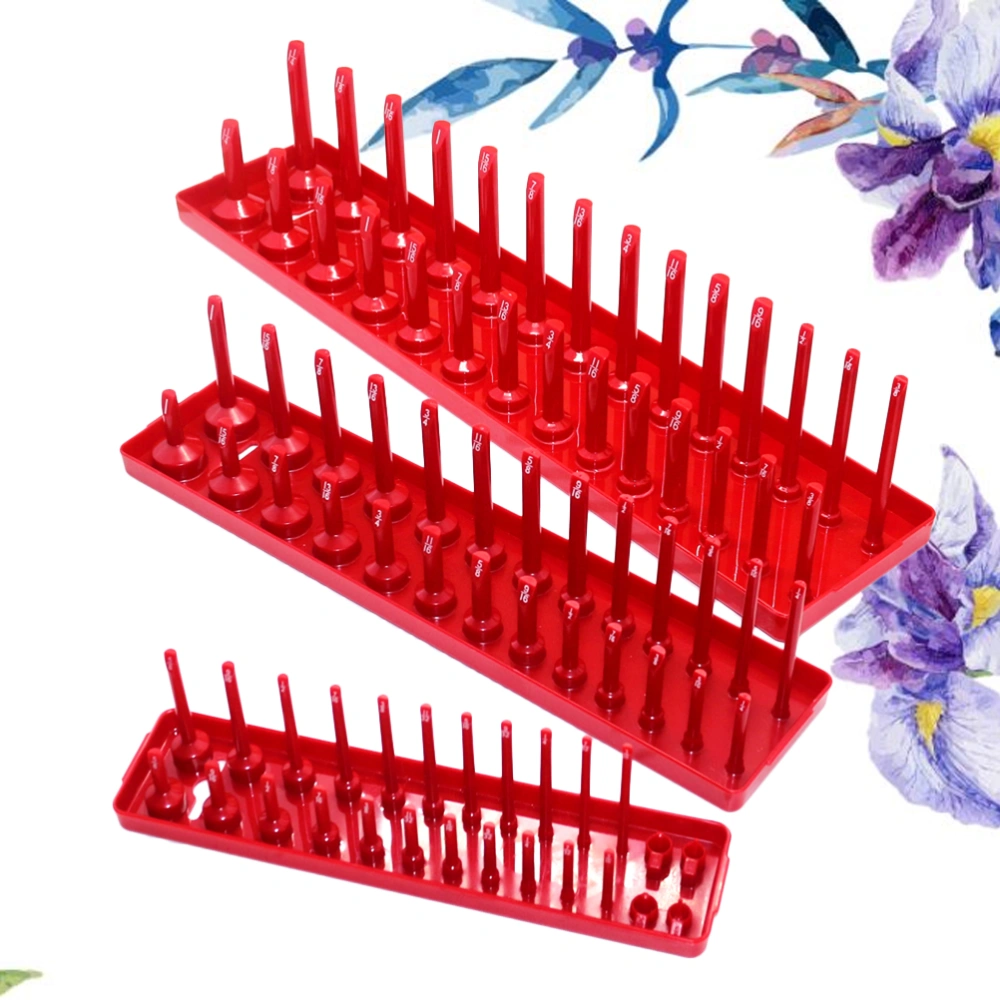 3 Pcs High Pole Long Sleeve Socket Organizer 1/4 3/8 1/2 Scocket Tray Rack Multifunctional Sleeve Bracket (Red)