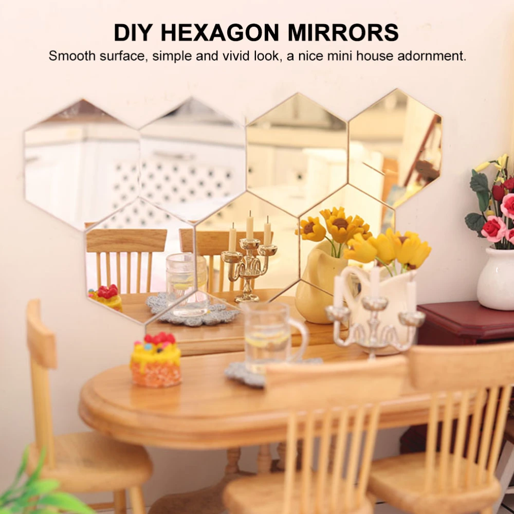 8pcs Freely Combined Mini Hexagonal Mirror Models Mini House Mirror Decors