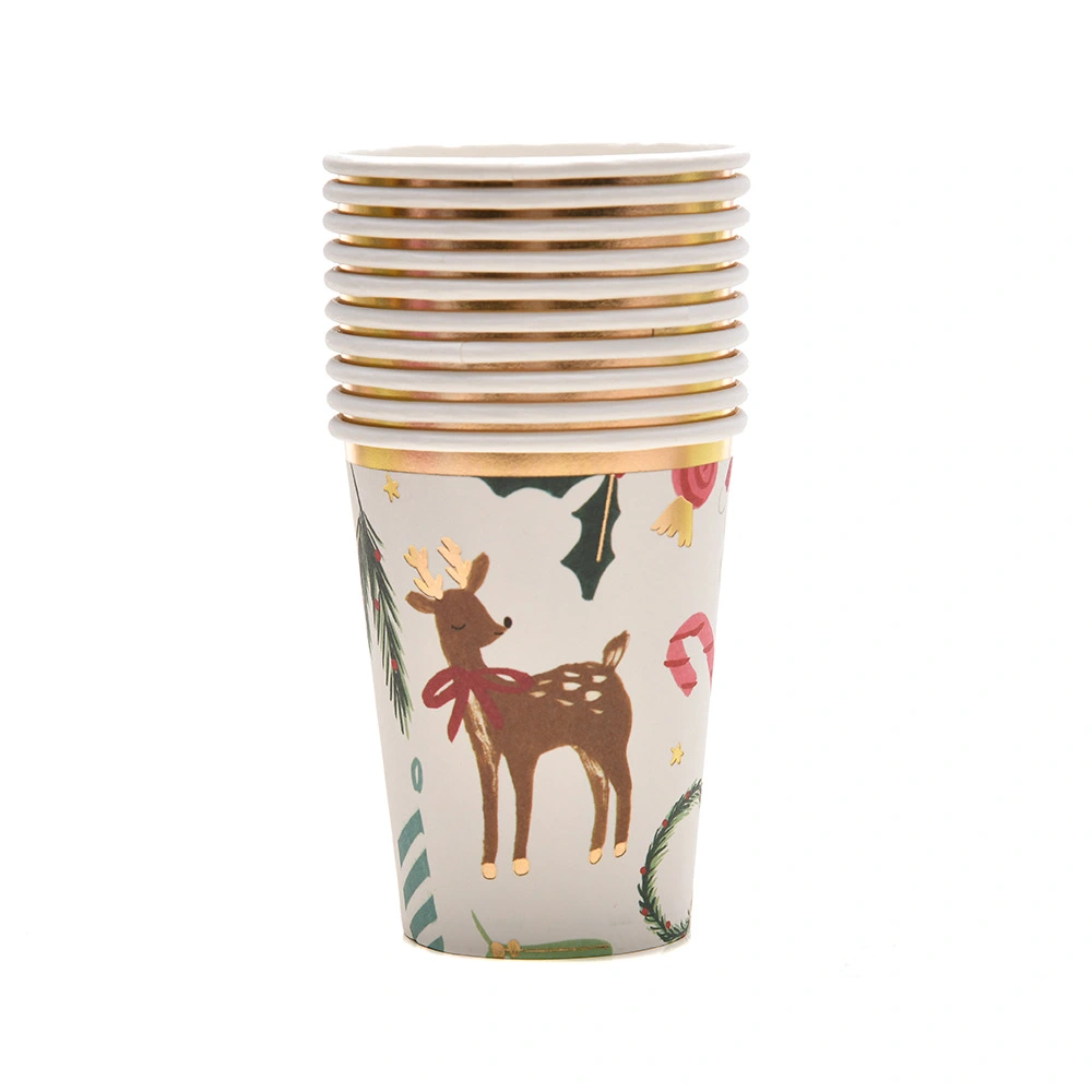 10pcs Christmas Theme Paper Cups Paper Water Cups Ice Cream Container Party Supplies