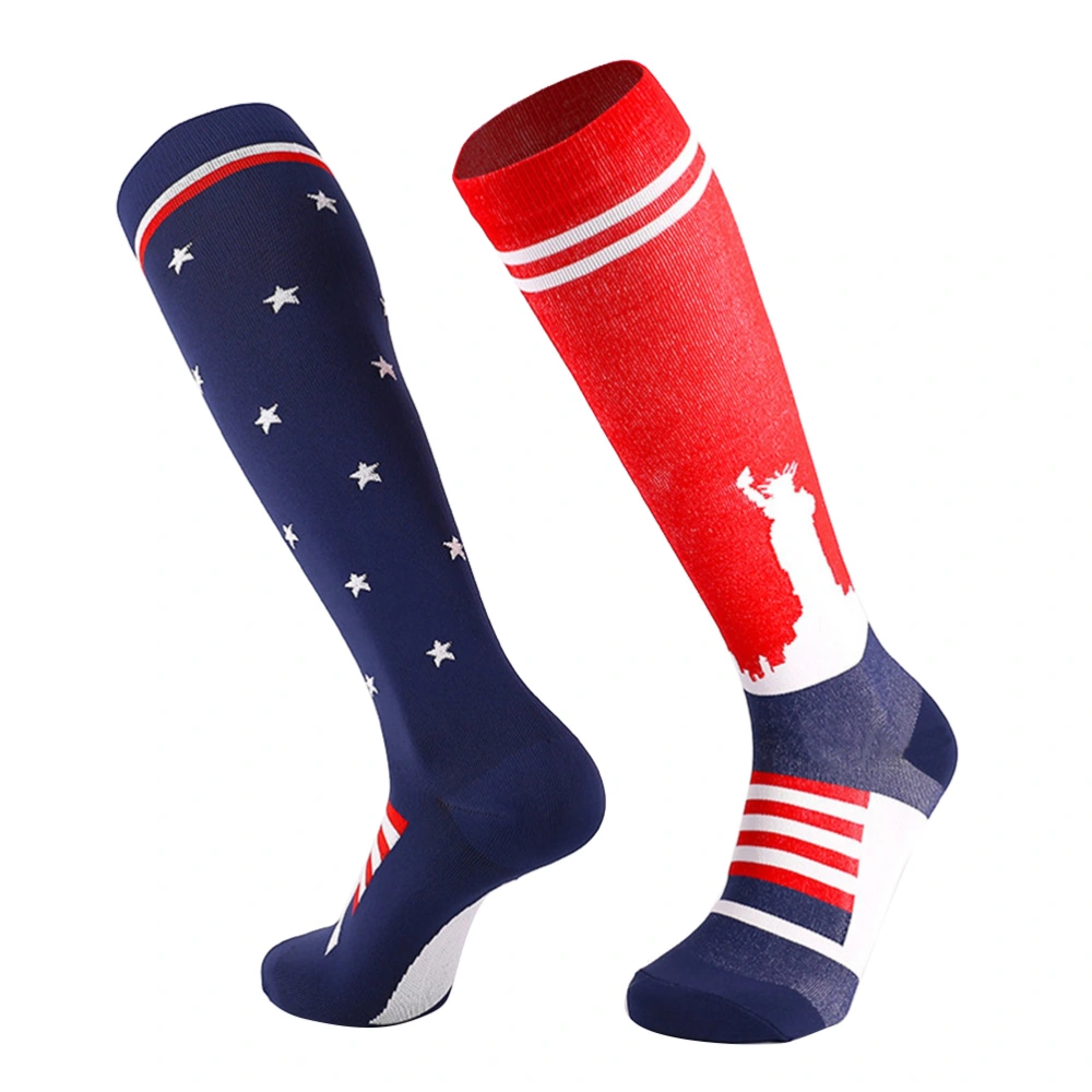 1 Pair Fashion Liberty and American Flag Printing Long Stocking Outdoor Stockings Knee High Socks Sports Tube Socks Dress Up Props- Size S/M