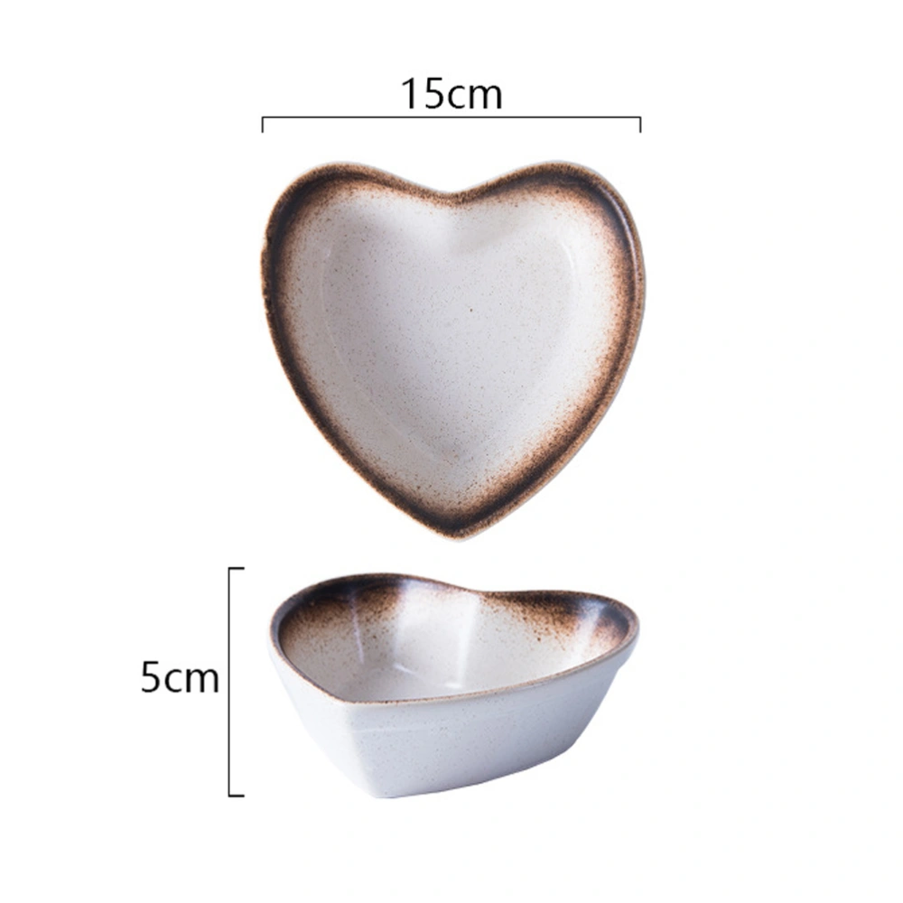 Heart-Shaped Bowl Ceramic Fruit Breakfast Bowl Salad Storage Bowl for Home Store (6inch Mocha Color)