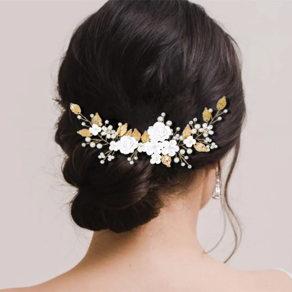 Bridal Hair Vine Pearl Hair Vine Leaf Flower Hair Vine Wedding Headpiece for Women