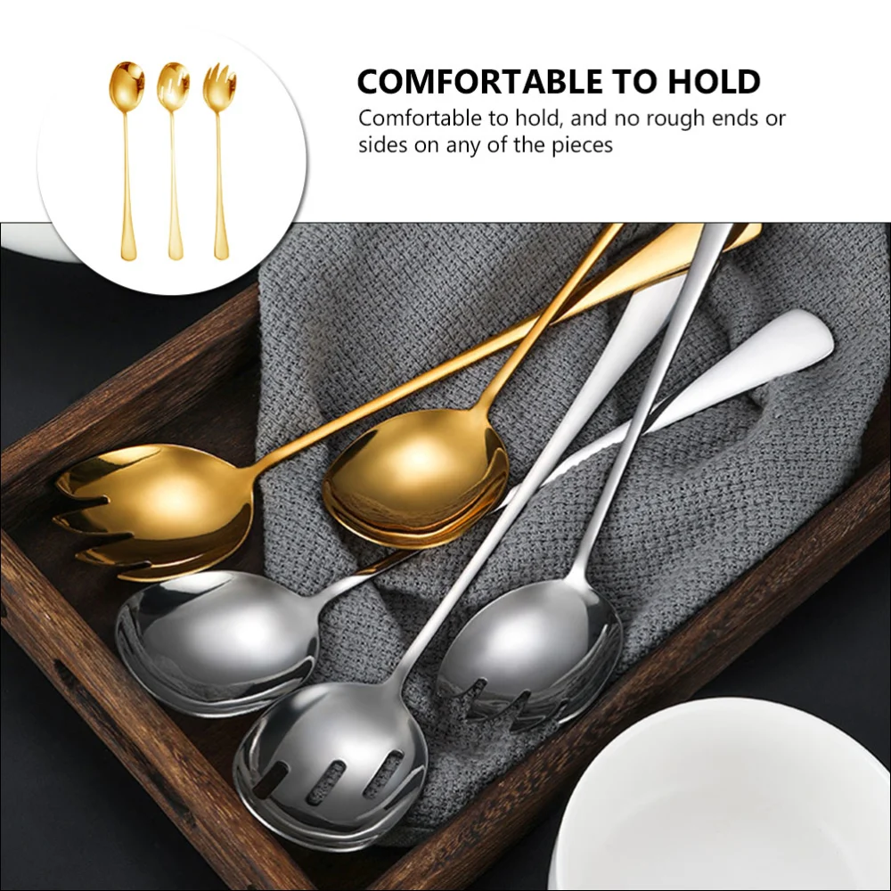 3pcs Stainless Steel Salad Spork and Colander with Lengthened Handle Three-piece Set