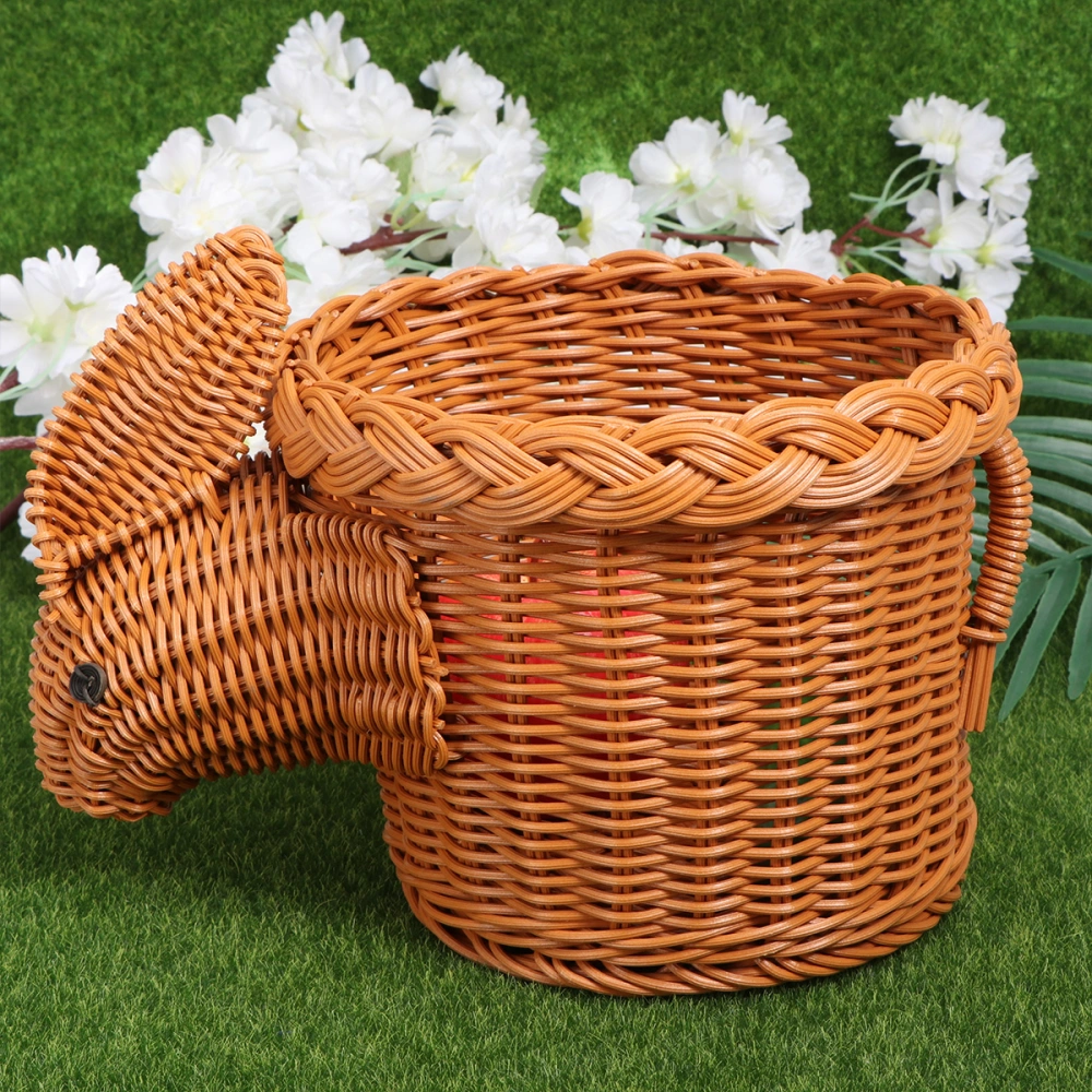 1pc Creative Hand Woven Snack Basket Bunny Shape Design Storage Container Organizer for Home Restaurant (Light Brown)