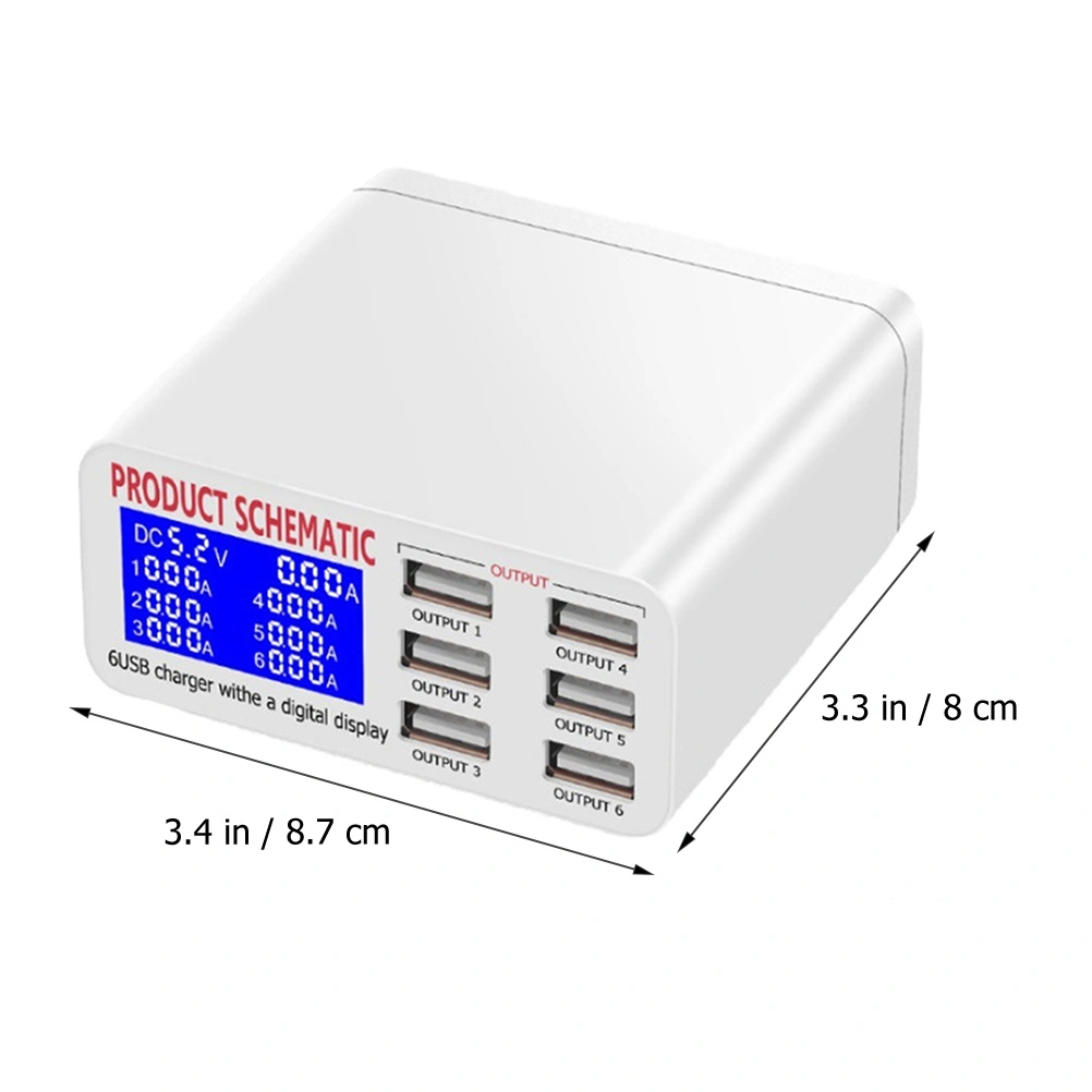 Multi Ports LCD Charging Station USB 6 Ports Power Adapter Power Charger (EU Plug)