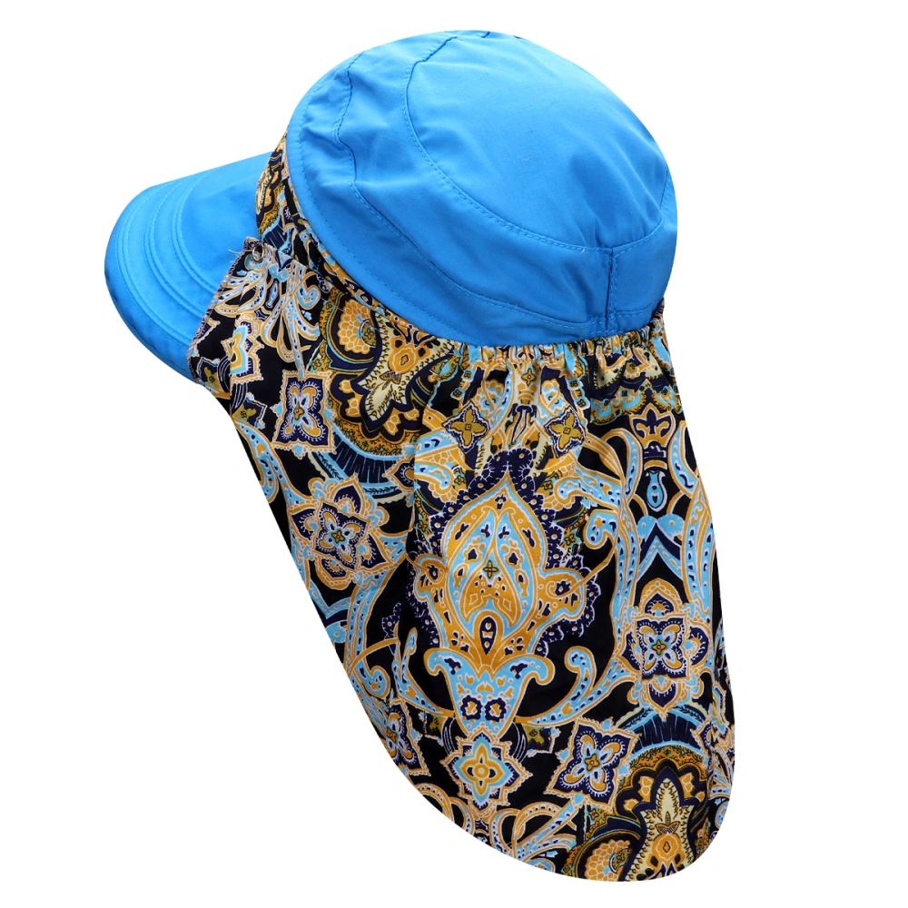 1 Set Empty Hat Foldable Sun Protection Hat Wide Brim Creative Sun Block Shield Hat UV Protection with and Scarf for Outdoor Riding (Blue, Size M)