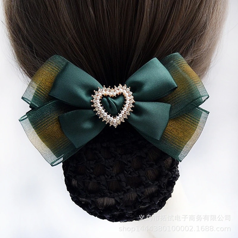 Women Hairnet Hair Bun Cover Bowknot Hair Clip Barrette Mesh Hairnet for Service Ballet