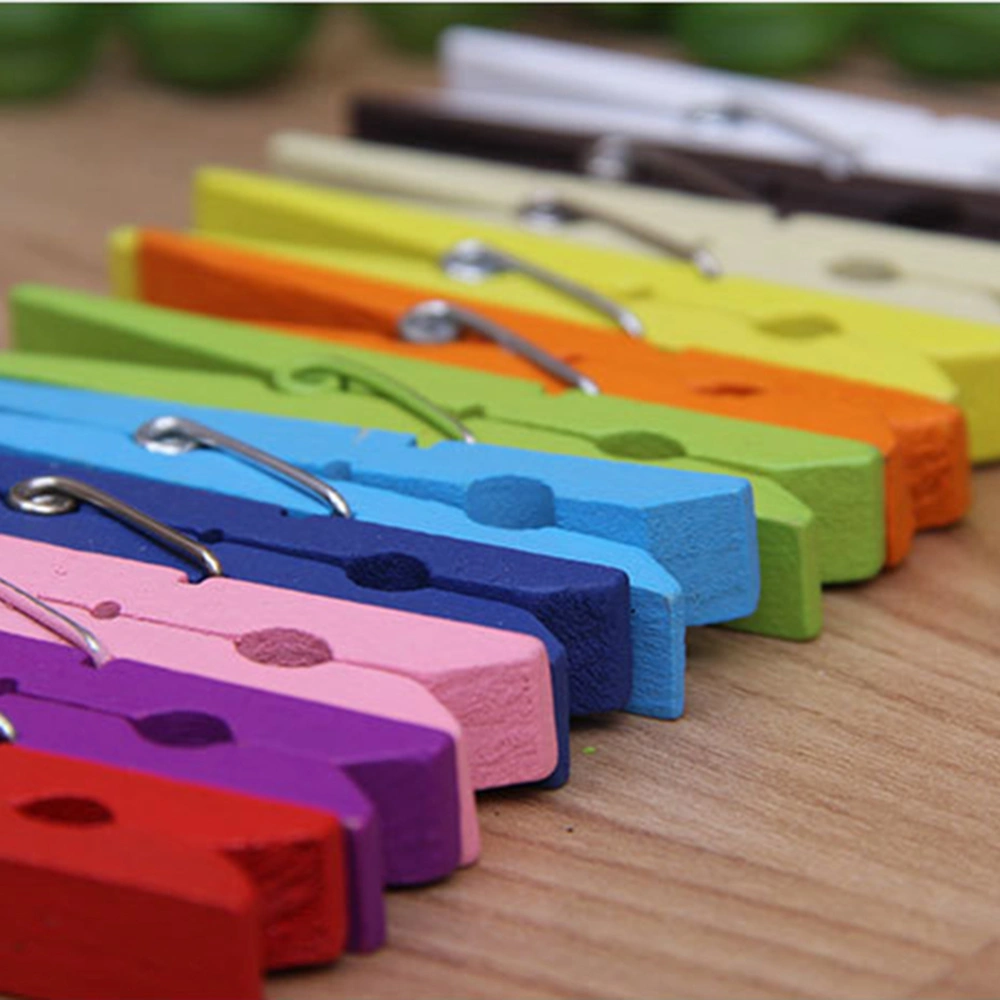 50pcs Wooden Clips Candy Color Photo Clips Snacks Clip for Home School Office(Mixed Colr)