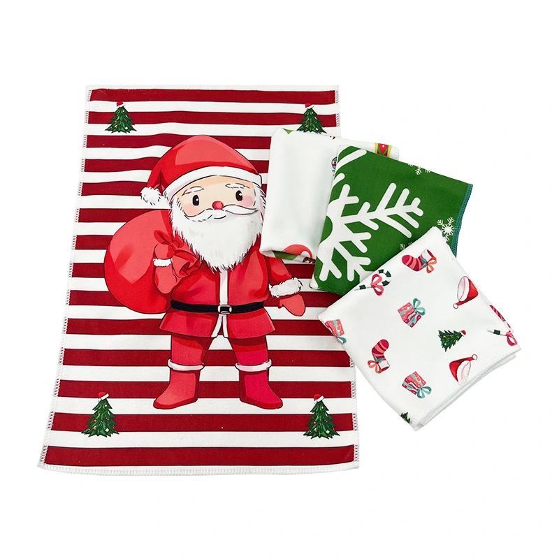 4pcs Household Dish Washing Towel Microfiber Hand Towel Cloth Christmas Themed Cleaning Towel