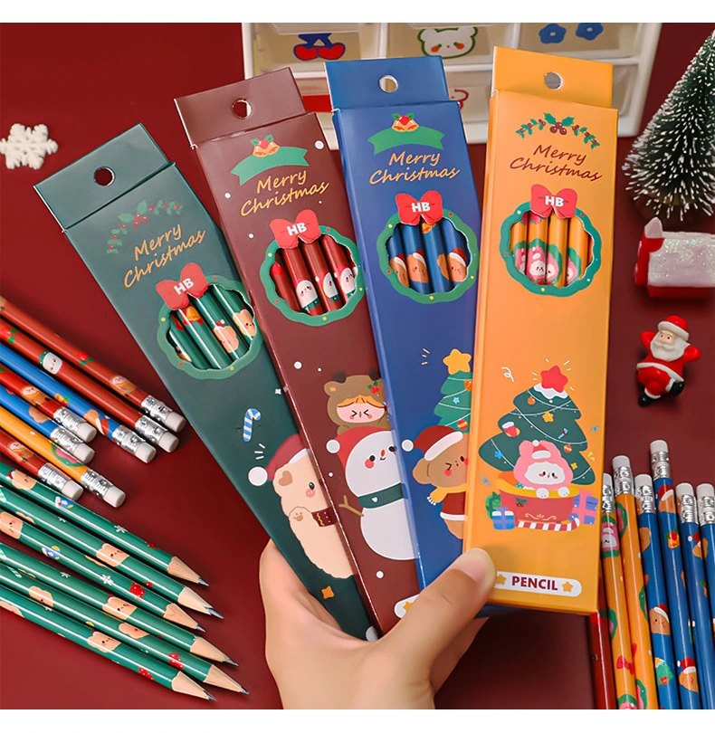 4 Boxes of Christmas Pencils Wood Pencils Convenient Pencils Eraser Tipped Pencils Favors