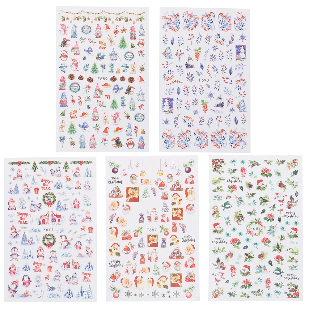 10 Sheets Christmas Nail Art Stickers Snowflake Tree Santa Nail Decals