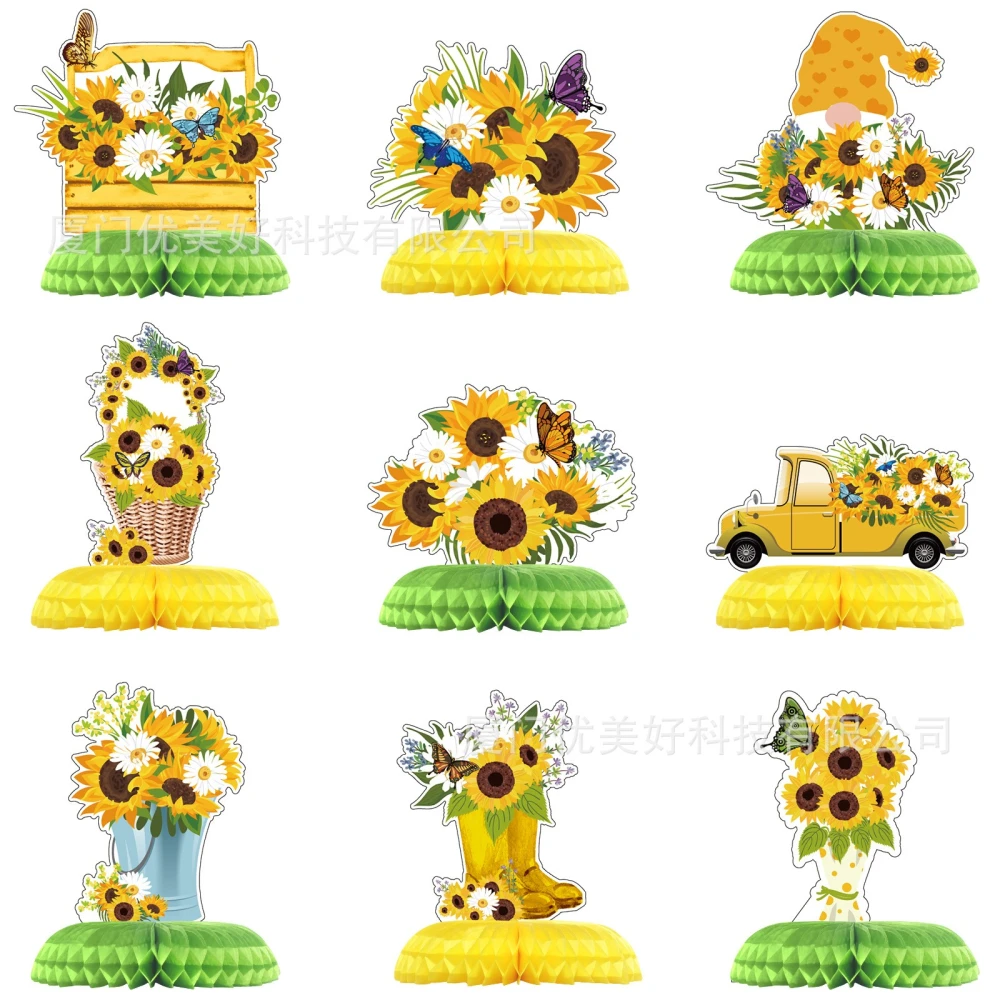 9pcs Sunflower Theme Honeycomb Decorations Table Honeycomb Centerpiece Birthday Party Decorations