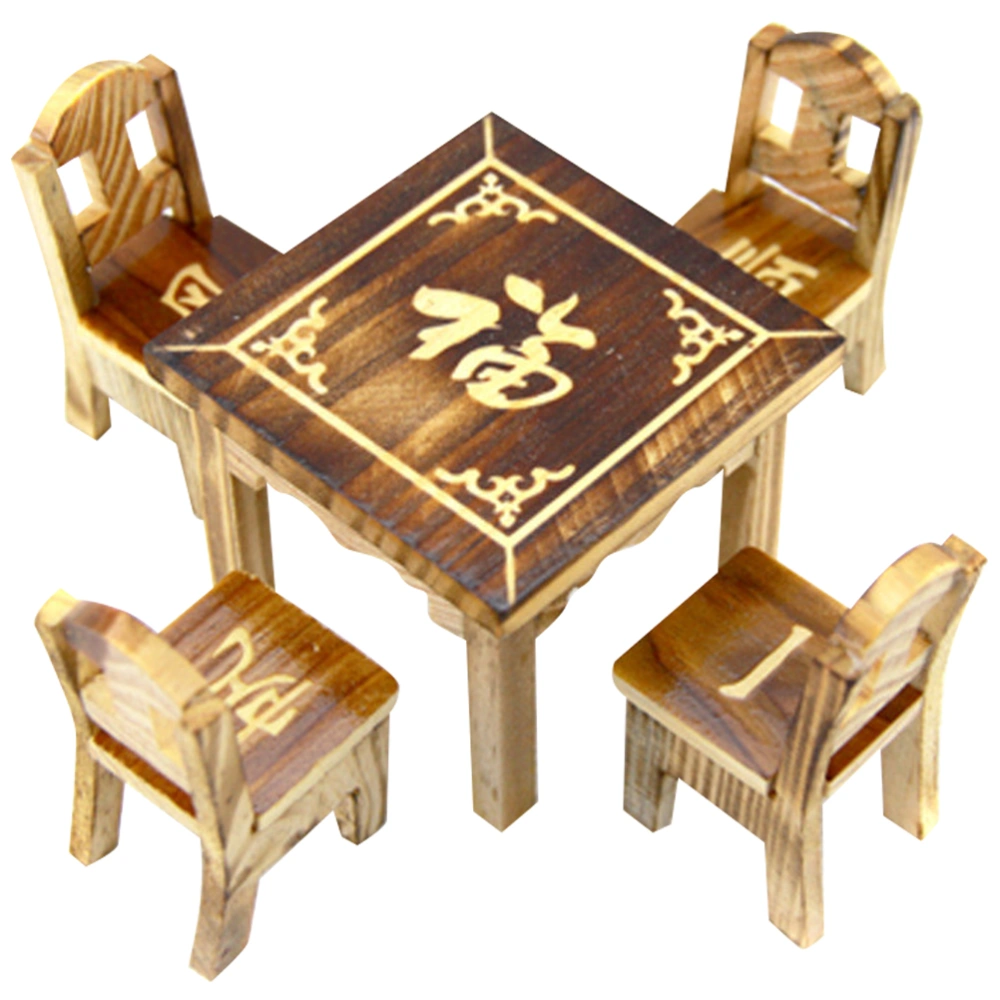 1 Set of Doll House Furniture Micro Table Chair Kitchen Wood Table Chair Model (Random Style)