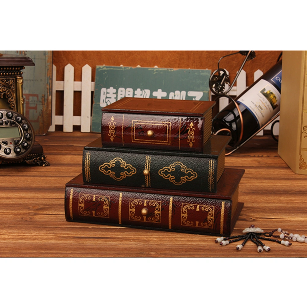 Ancient Creative MDF Books Shaped Wooden Box 3 Layers Drawers Storage Case Retro Cosmetic Storage Container Photo Props Home Adornment