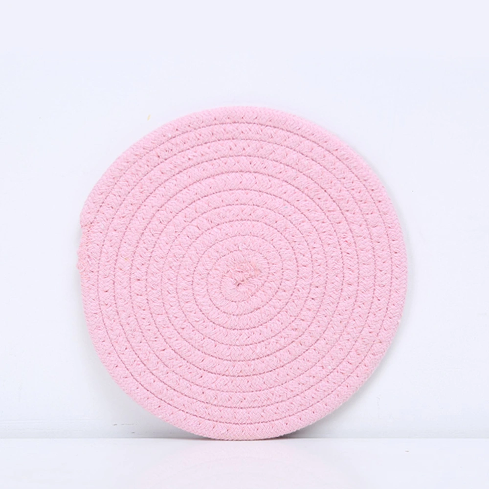 1pc Cotton Thread Weave Coaster Simple Round Non-slip Placemat Cup Mat Hot Insulation Pad - Size M (Pink)