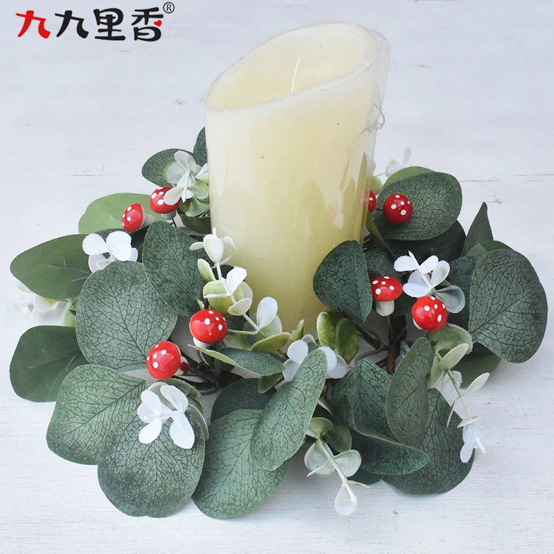 Artificial  Eucalyptus Wreath Tabletop Candle Ring Simulation Leaves Garland Party Layout