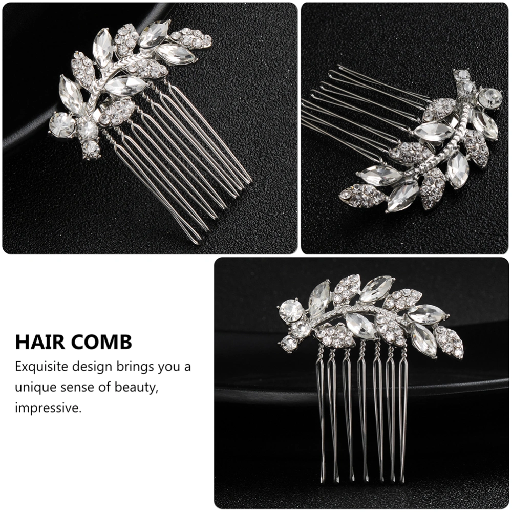 1 Pc Rhinestone Hair Comb Alloy Leaf Hair Decor Exquisite Woman Headwear