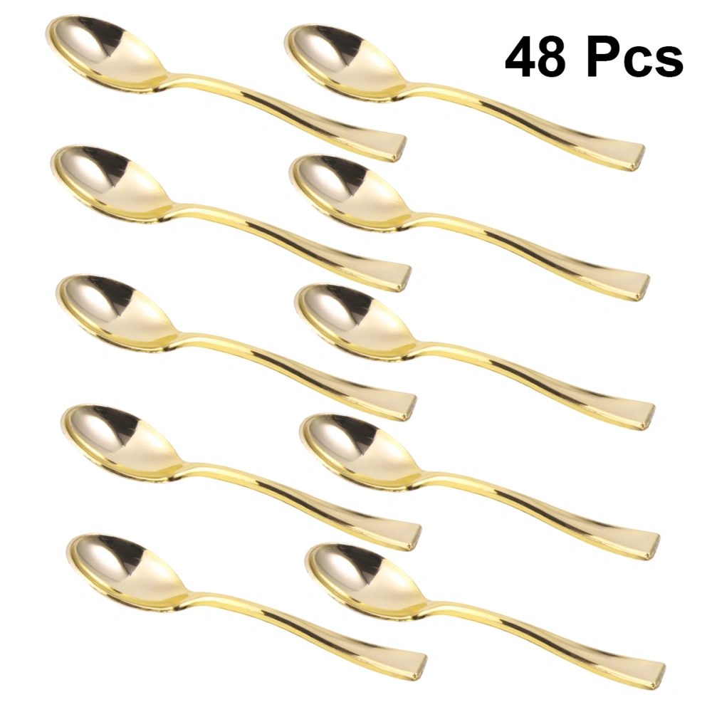 48pcs One-off Plastic Spoons Disposable Flatware Spoons Useful Mini Scoop Party Supplies for Jelly Ice Cream Dessert Appetizer (Golden)