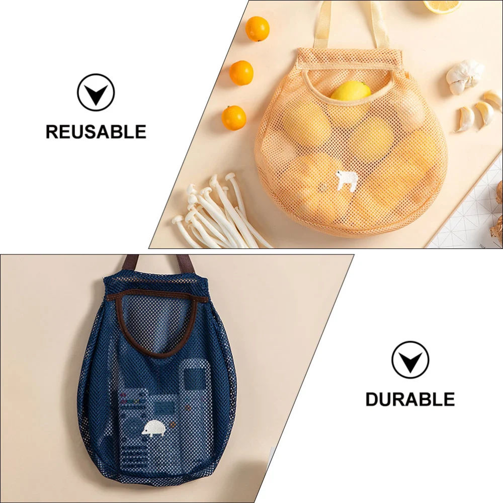 2Pcs Kitchen Fruit and Vegetable Storage Bag Hollowed-out Mesh Tote(Blue,Orange)