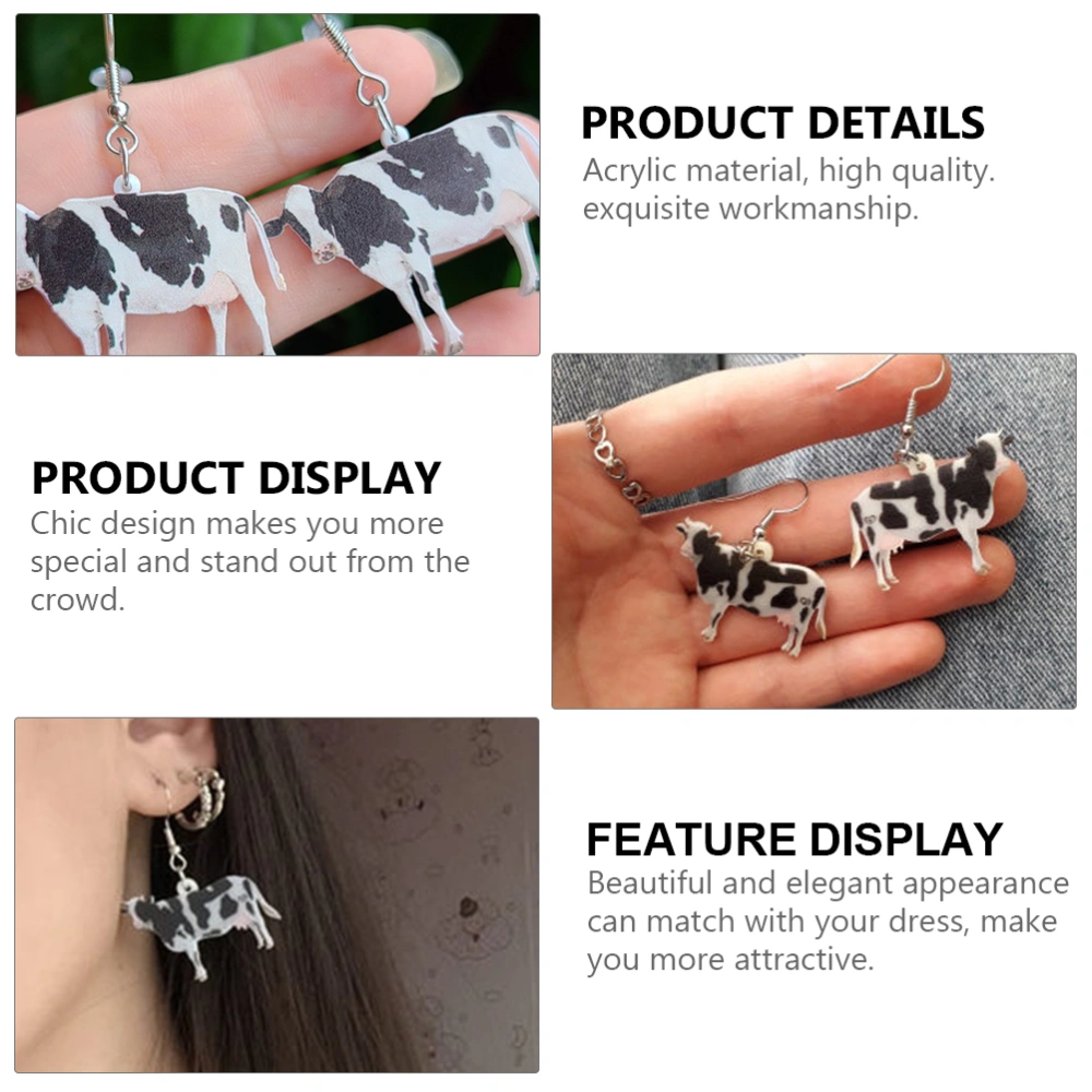 2 Pairs Acrylic Cow Shape Earrings Cartoon Animal Earrings for Lady Girl