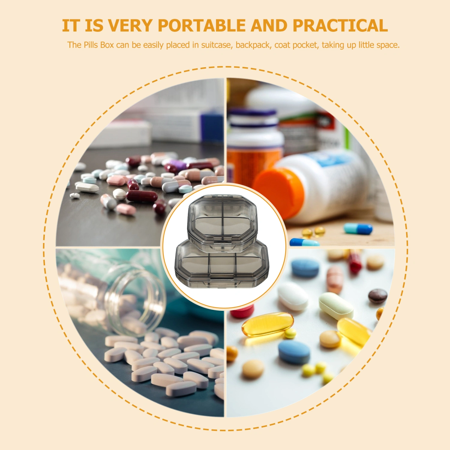 2pcs Compartment Pill Cases Travel Pill Organizer Portable Pill Storage Box Pill Container