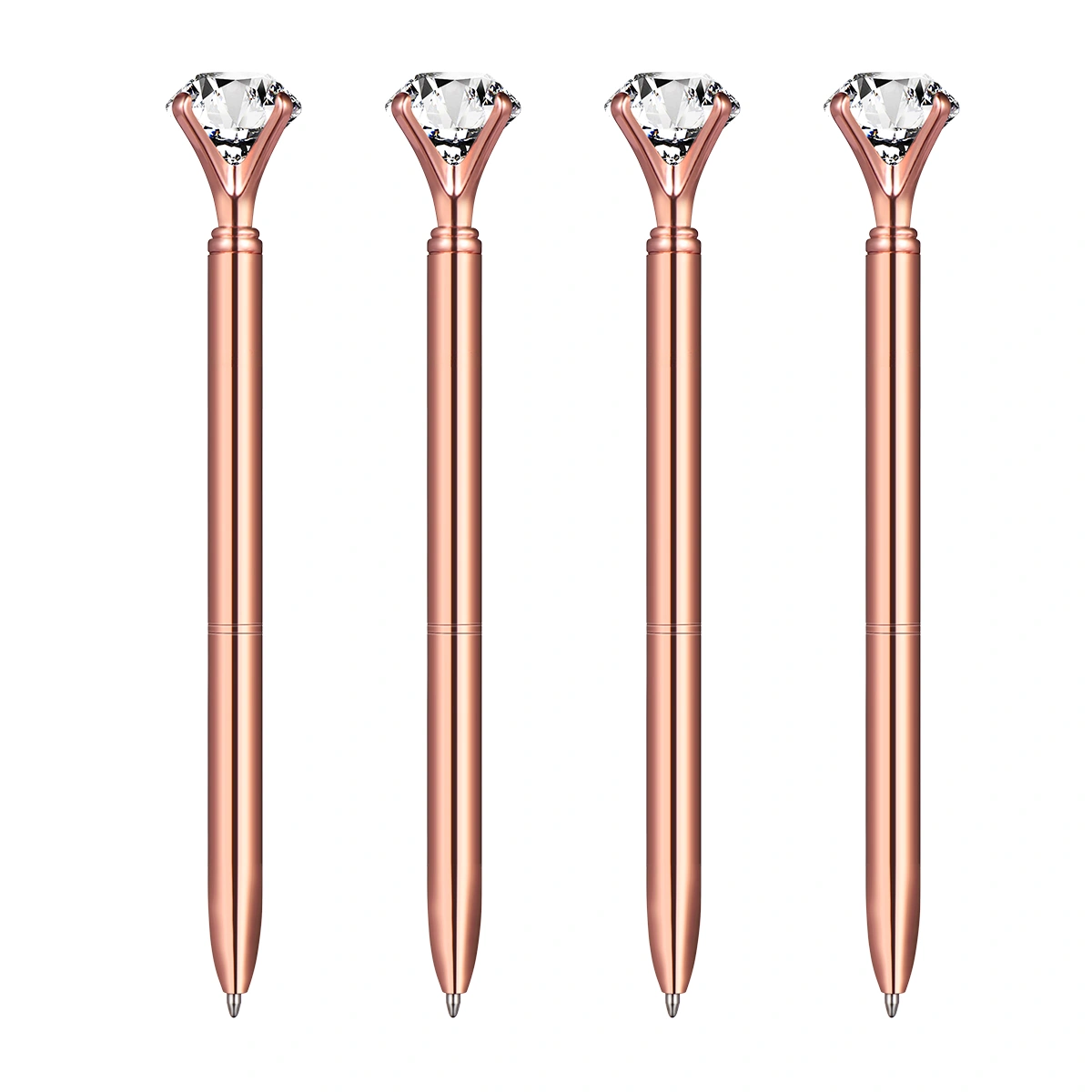 NUOLUX 4Pcs Pen with Big Diamond Crystal Metal Ballpoint Pen School Office Supplies (Rose Gold)