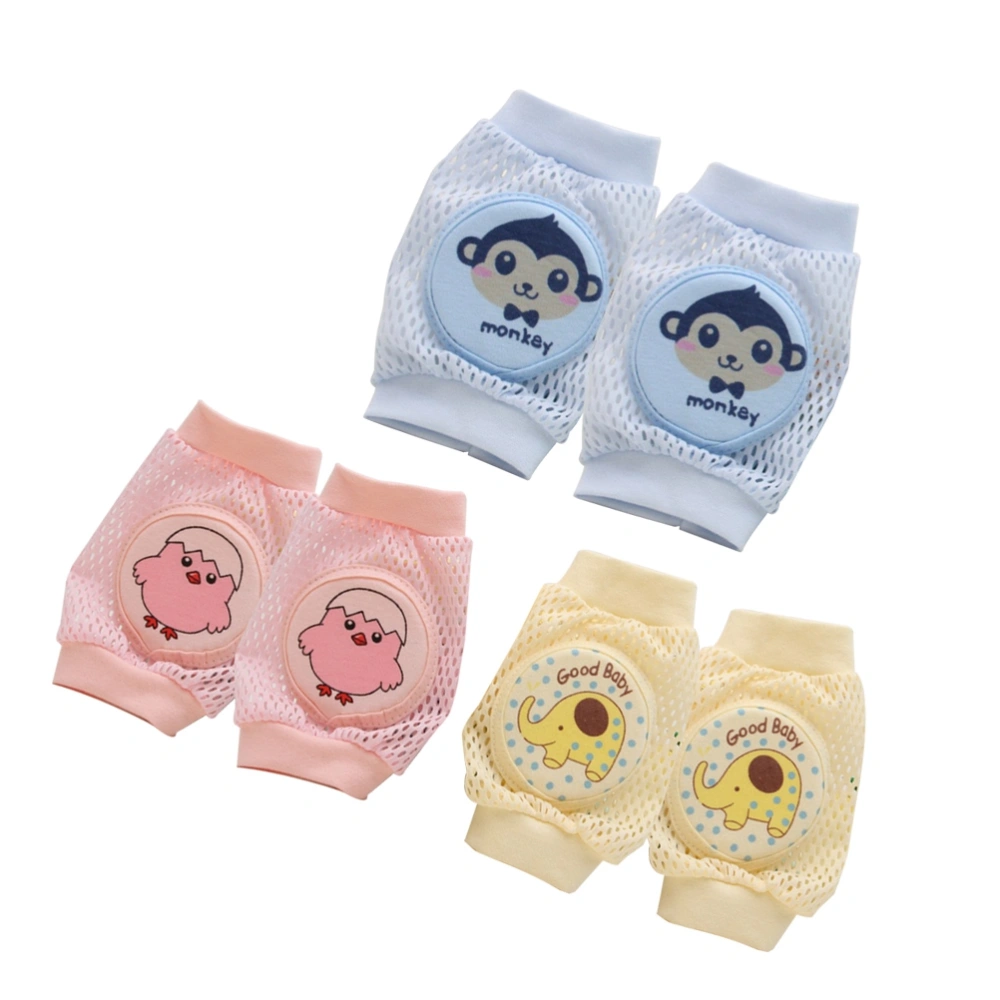 3 Pairs Infant Toddler Baby Kneepads Knee Pad Crawling Safety Protector (Pink Chicken Blue Monkey and Yellow Elephant)