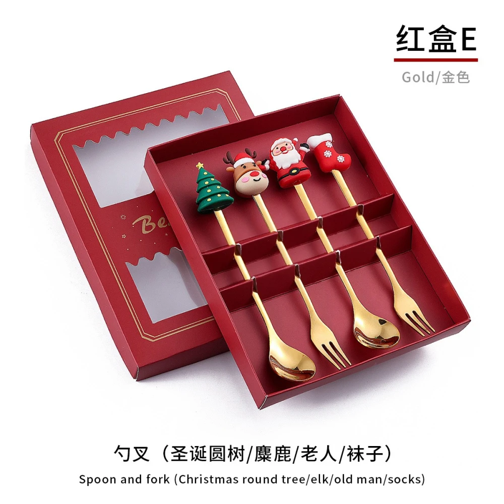 1 Set Christmas Spoon Forks Xmas Themed Dinner Forks Stirring Mixing Spoons Party Favor