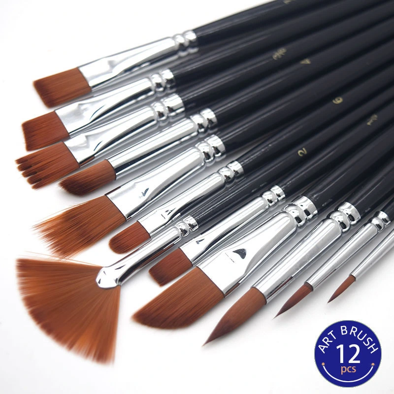 12Pcs Pigment Paintbrush Oil Painting Brush Flat Tips Paintbrush Art Student Supplies Paint Brush