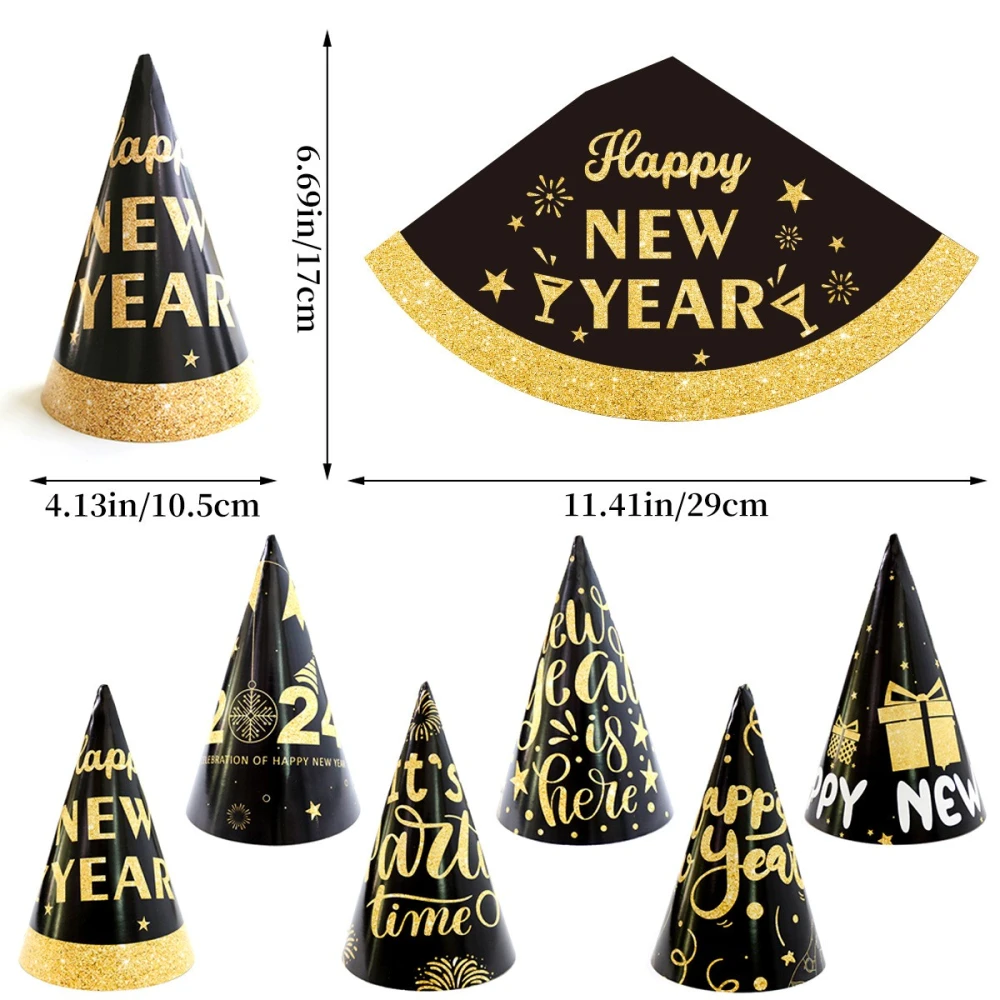 6pcs New Year Party Hats Fancy New Year Paper Cone Hat New Year Party Favors