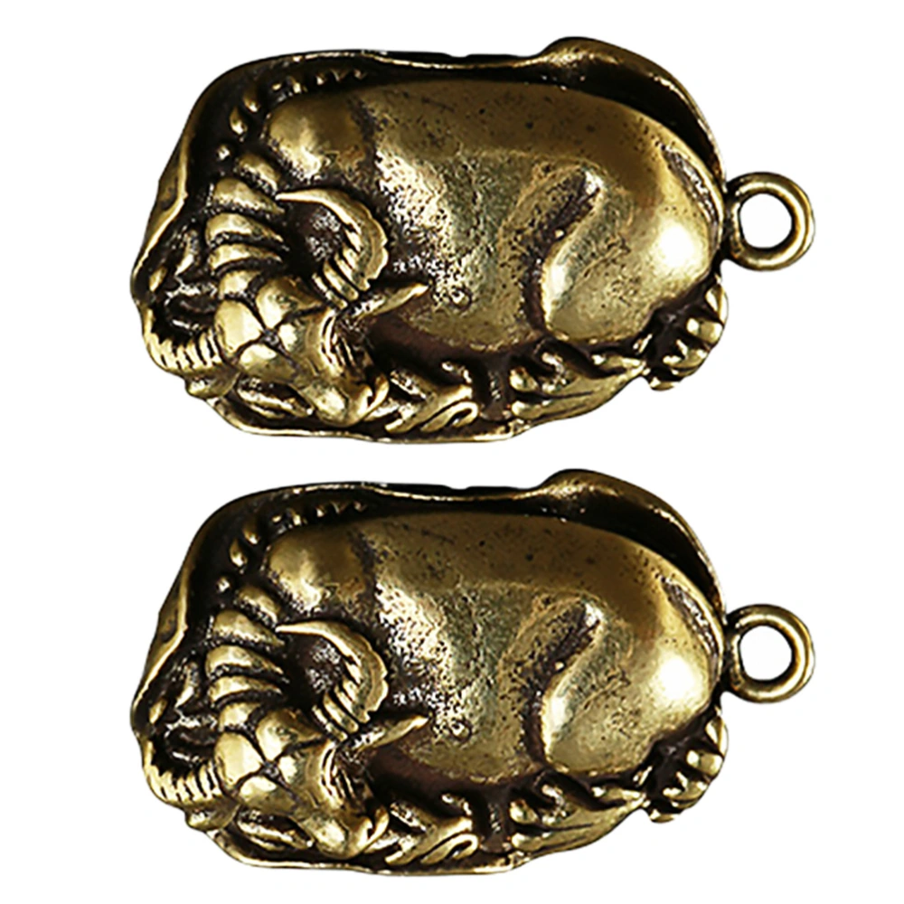 2Pcs Water Buffalo Desktop Ornament Creative Copper Pendant Tea Pet Craft