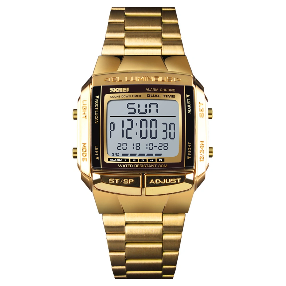 Men Multifunction Business Sports Watch Double Time Countdown Digital Watch Golden