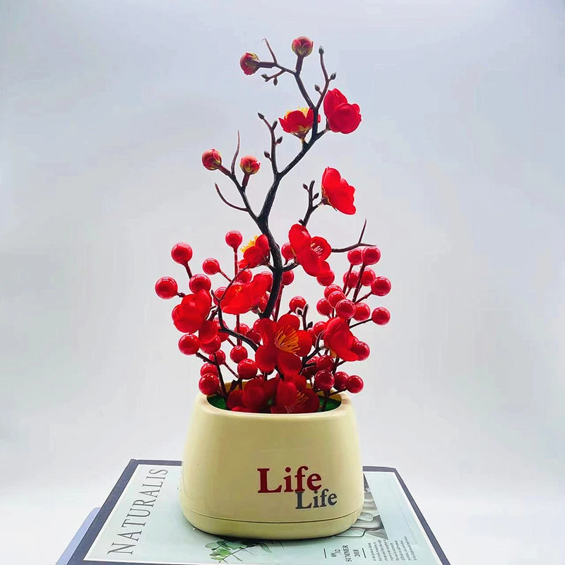 Artificial Fortune Tree Fruit Desktop Artificial Potted Plum Blossom Flower Potted Decoration