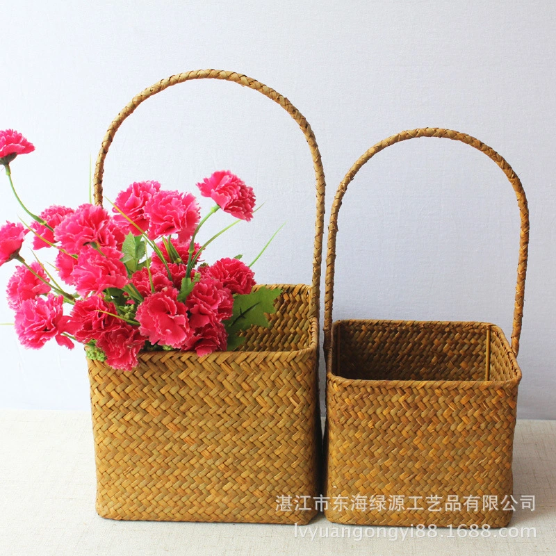 Decorative Woven Flower Basket Portable Woven Basket Flower Shop Packaging Basket