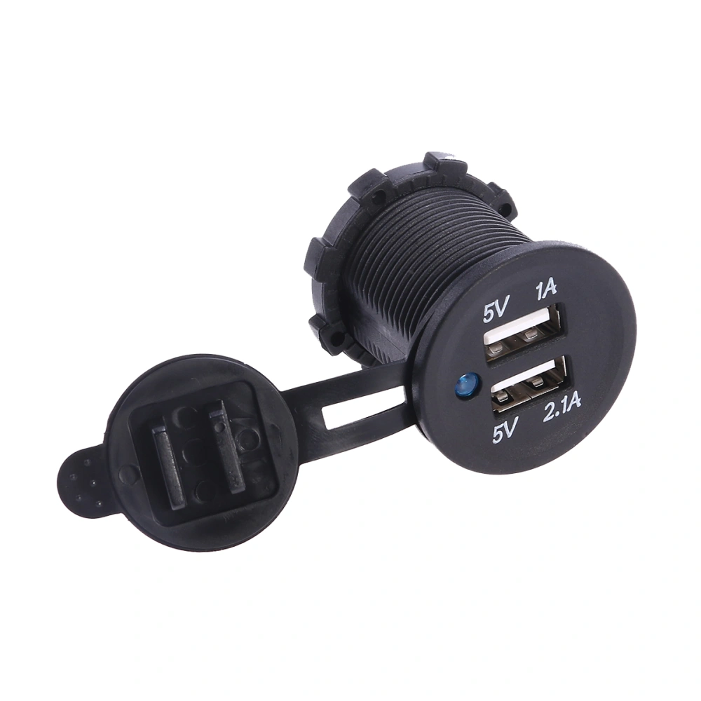 Portable 12-24V Motorcycle Car Cigarette Lighter Socket Splitter Dual USB Port for iPhone Cellphone GPS (Black)