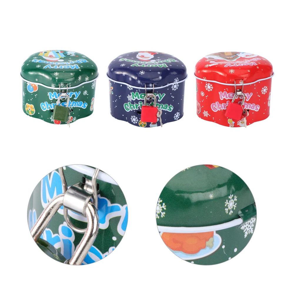 3Pcs Christmas Candy Storage Cans Decorative Can Piggy Bank Tinplate Box for Kid