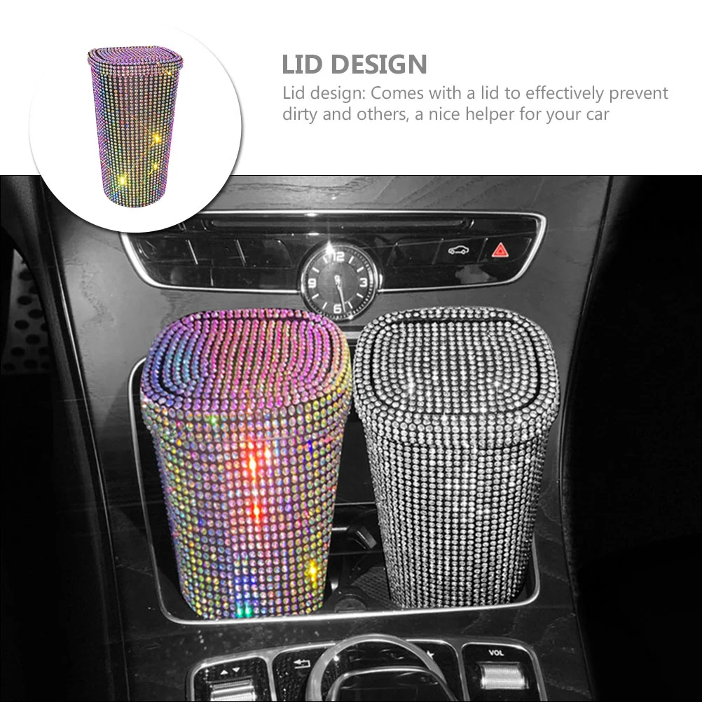 Car Trash Can Rhinestones Car Interior Sundries Storage Container Car Garbage Can