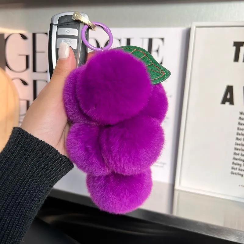 Grape Keychain Charm Car Keychain Pendant Plush Ball Bag Hanging Ornament Bag Charm