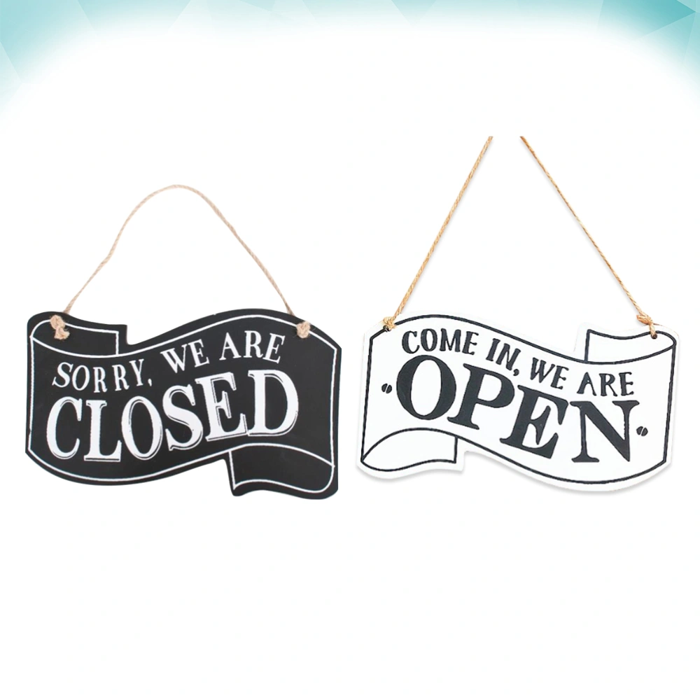 2pcs Vintage Hanging Sign Open and Closed Business Sign Double-sided Door Ornament for Shop Cafe