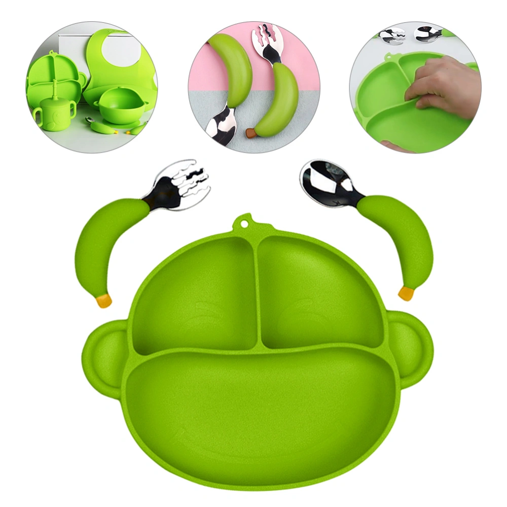 1 Set Food Plate Toddler Food Divider Tray Silicone Snack Fruit Serving Plate with Spoon Fork