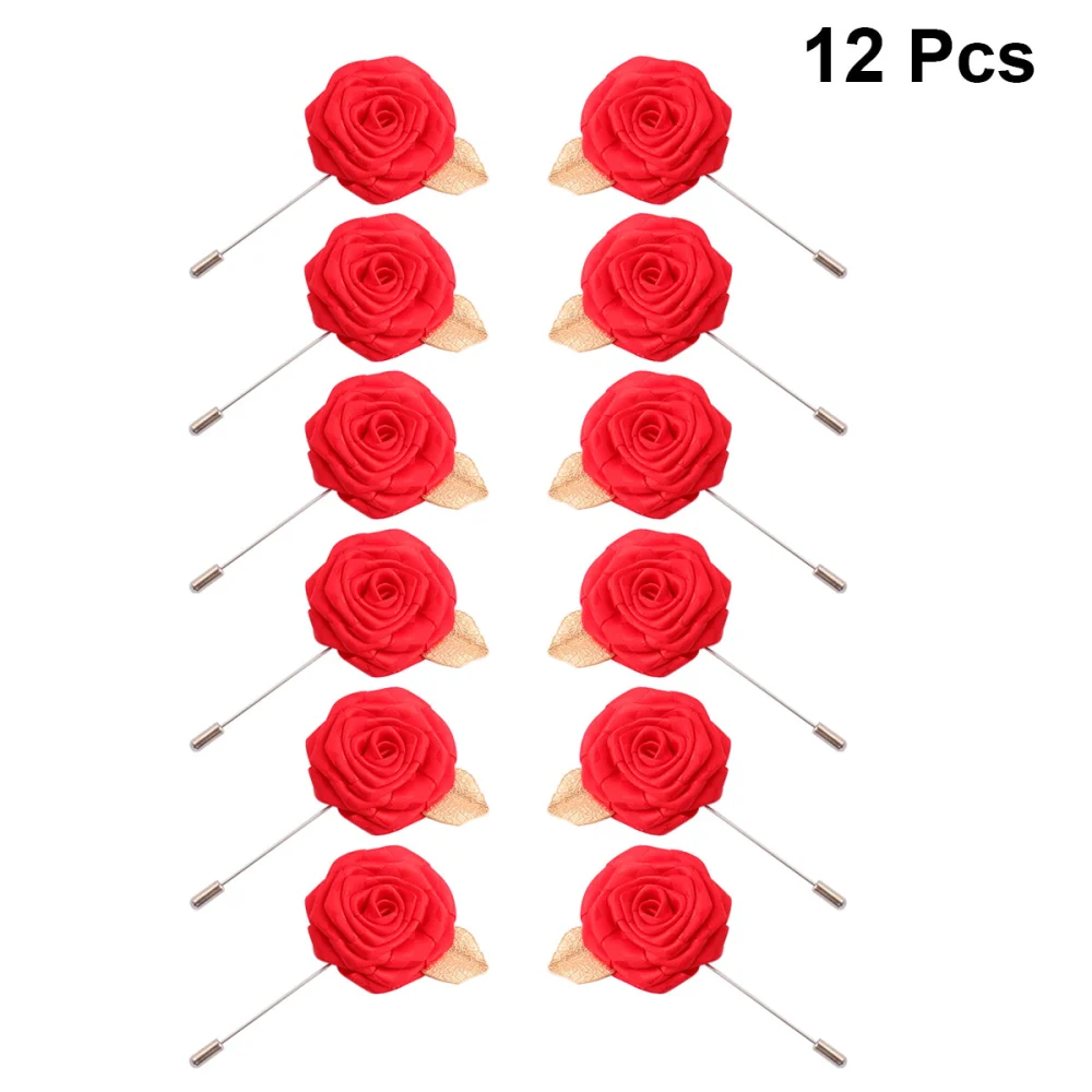 12pcs Fashionable Suit Fabric Rose Flower Clothes Brooch Creative Collar Brooch Breastpin for Clothes Decor (Red)