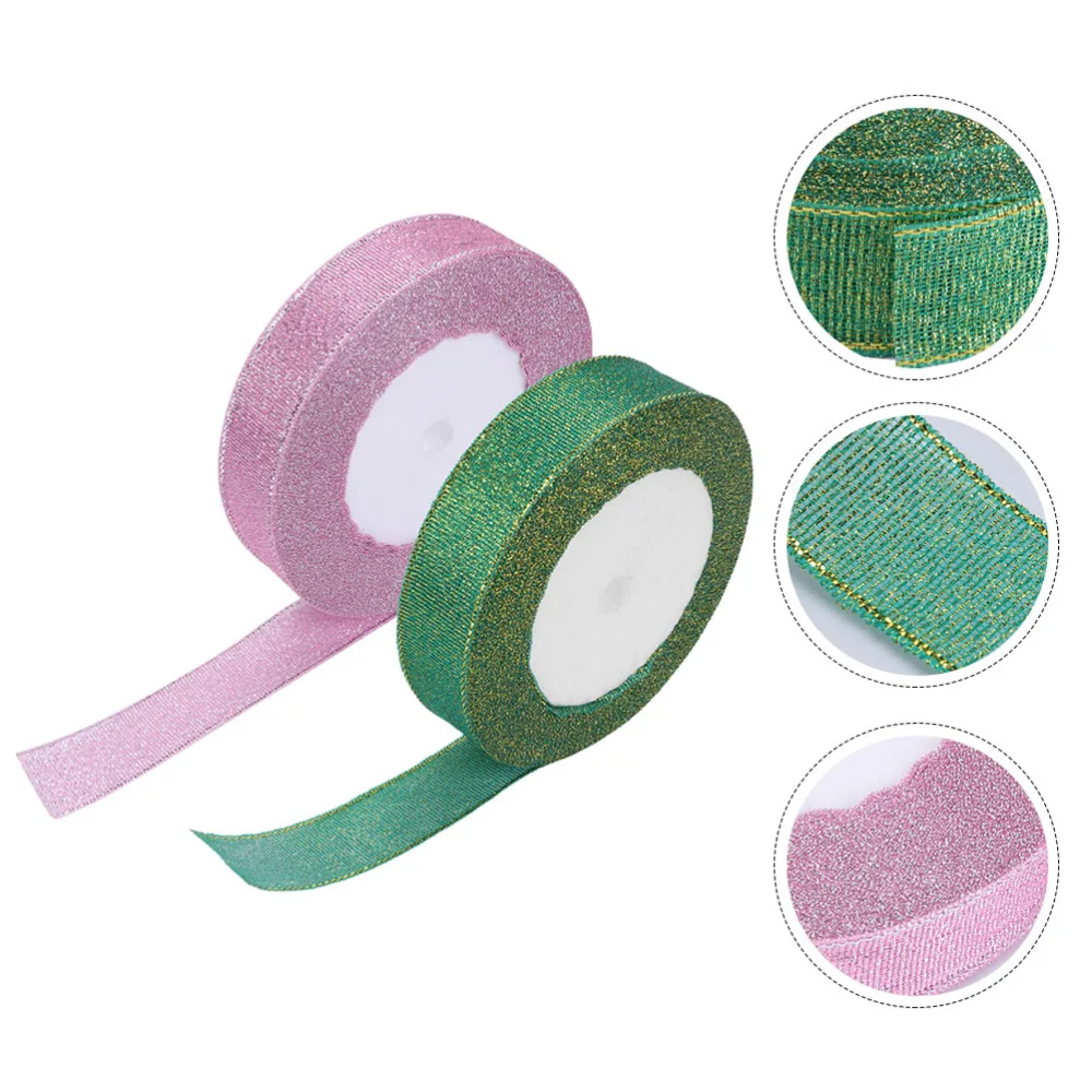 2 Rolls Solid Color DIY Ribbon Sparkle Glitter Ribbon Gift Packing Ribbons