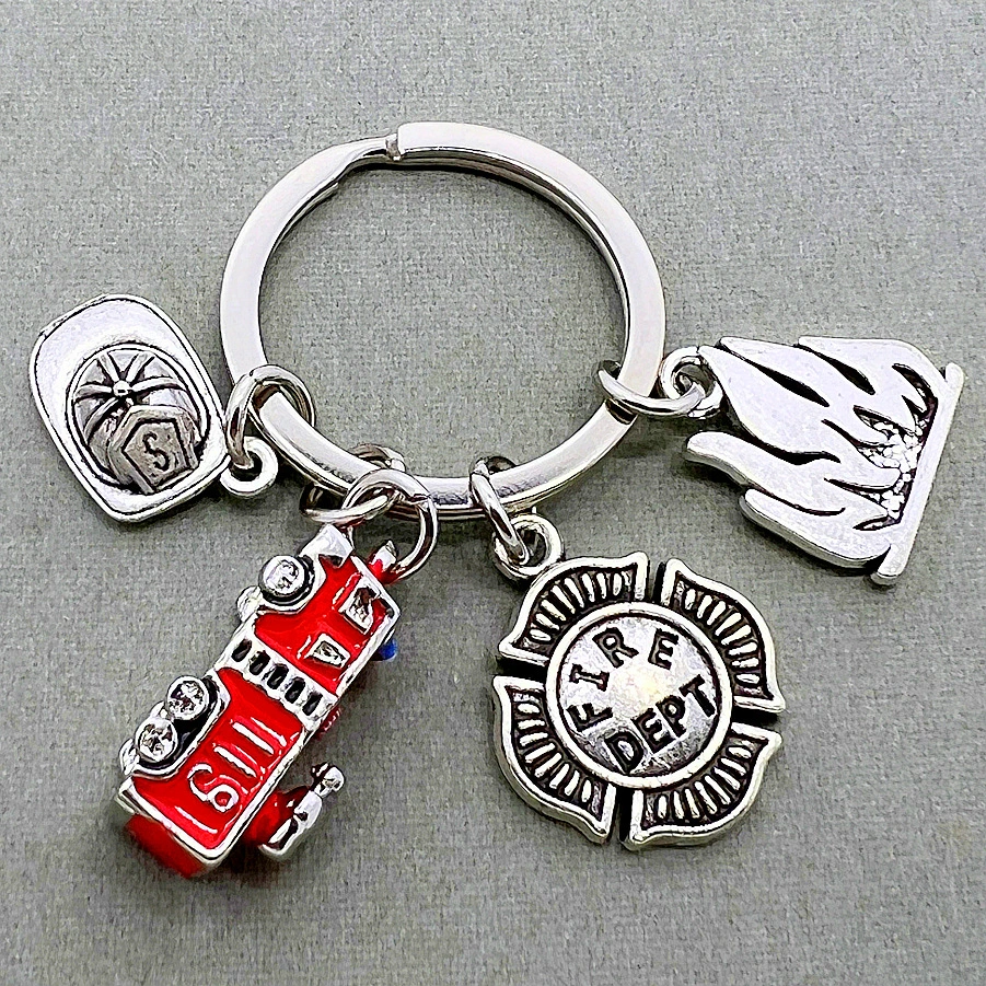 Decorative Keychain Firefighter Keychain Fire Fighting Car Keychain Small Keychain Pendant