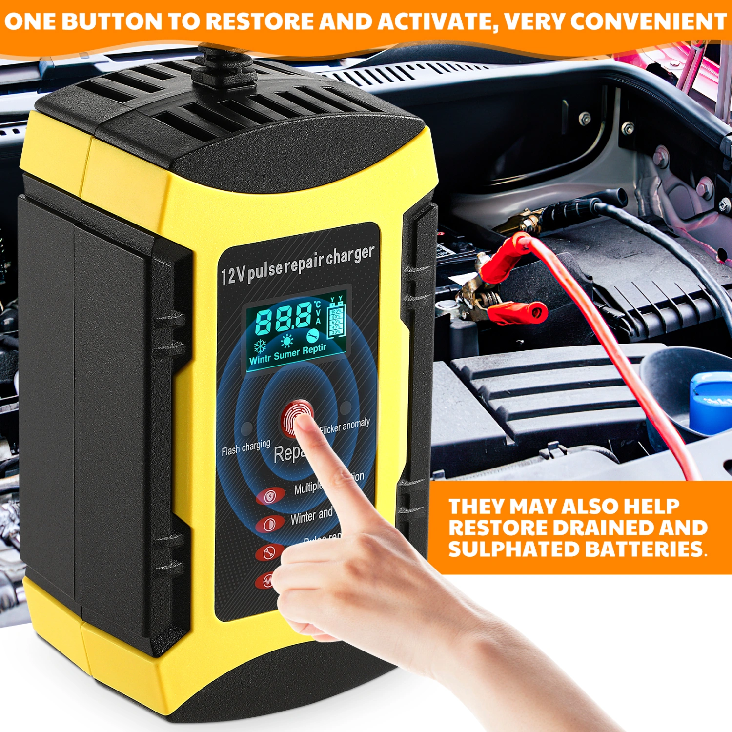 Car Battery Charger 12V 6A Automatic Battery Charger Maintainer Trickle Charger for Auto Motorcycle Vehicles Truck Lawn Mower (EU Plug)